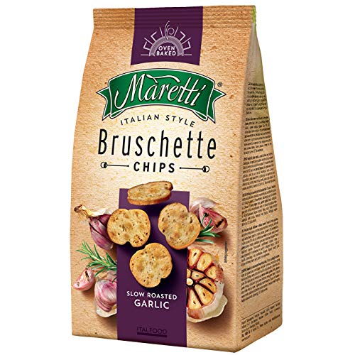 Maretti Bruschette Chips Langsam gerösteter Knoblauch, italienischer Stil, gebackener Bruschetta-Bissen, 12 x 150 g von Maretti