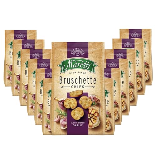 Maretti Bruschette Knoblauch Cracker (14x150g), Brotchips mit geröstetem Knoblauch Geschmack, köstliche Bruschette Chips im Ofen gebacken von Maretti