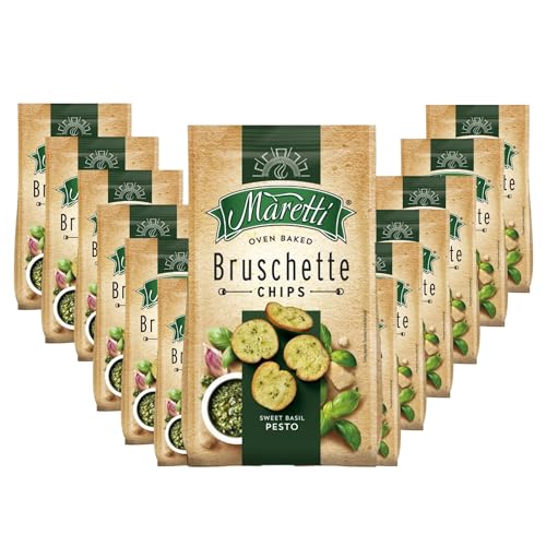 Maretti Bruschette Süßes Basilikum-Pesto Cracker (14x150g), Brotchips mit süßem Basilikum-Pesto Geschmack, köstliche Bruschette Chips im Ofen gebacken von Maretti