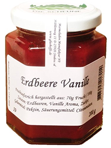 Erdbeere Vanille Fruchtaufstrich, 70% Fruchtanteil, 200g Gourmet Marmelade oder Fruchtaufstrich, Fruchtaufstrich Erdbeer, Erdbeere, Erdbeeren, Fruchtaufstrich Erdbeere, Erdbeer, Erdbeeren, von Marmeladen Manufaktur NF