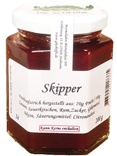 Skipper Kirsche und Rum Fruchtaufstrich, 70% Fruchtanteil, 200g Gourmet Fruchtaufstrich, Fruchtaufstrich Kirsche, Sauerkirsche, von Marmeladen Manufaktur NF