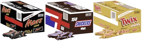 Die Klassiker mit einem Klick - Mars, Snickers und Twix Minis - 3x150 Stück, Schokoriegel Milchschokolade Karamell Erdnüsse von Mars