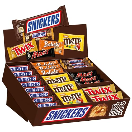 Mars, Snickers, Balisto & mehr Mixed Schokoriegel Box, Thekenaufsteller für Büro, Großpackung Schokolade, 72 Riegel (1 x 3.8kg) von Mars