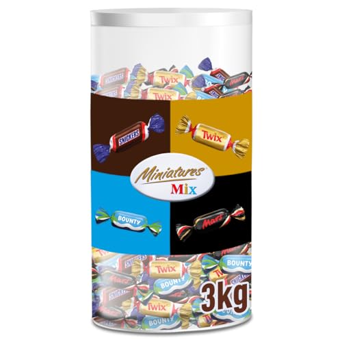 Miniatures Mix, Mars, Snickers, Bounty & Twix, Riegelklassiker im Mini Format, Milchschokoladen, Schokolade Großpackung, Party Mix, 296 Riegel, 1 x 3kg von Mars