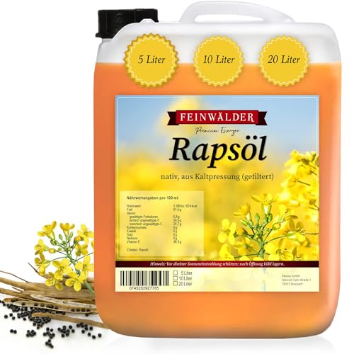 Feinwälder® Premium Rapsöl 10 Liter Nativ kaltgepresst/Gentechnikfreier Speiseöl Kanister/Rapsöl 10l XL Pack/Pflanzenöl zum Braten und Verfeinern/Öl Rapsöl typisch in Farbe und Geruch von Martenbrown