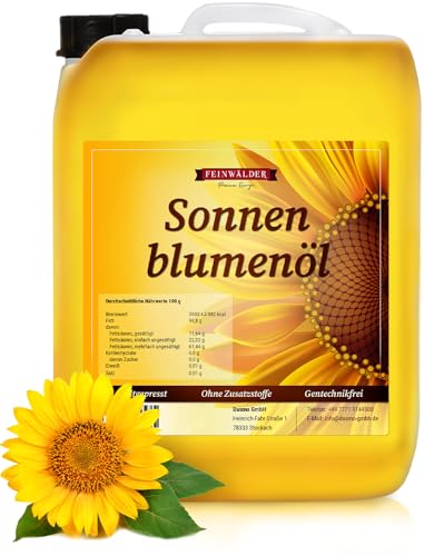 Feinwälder® Premium Sonnenblumenöl 5 Liter Kaltgepresst/reines, hochwertiges Speiseöl/nativ, ungefiltert und ohne Zusatzstoffe/milder Geschmack von Martenbrown