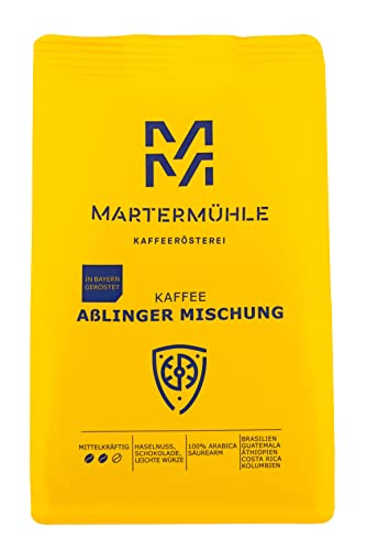 Martermühle Aßlinger Mischung Kaffeebohnen 500g I Arabica I Aromen: Haselnuss, Leichte Würze, Schokolade I Ganze Kaffee-Bohnen schonend geröstet, säurearm von Martermühle