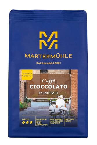 Martermühle Caramello Espressobohnen 1kg kräftig I Arabica/Robusta I Aromen: Karamell, Walnuss, Zartbitterschokolade I Ganze Espresso-Bohnen schonend geröstet, säurearm von Martermühle