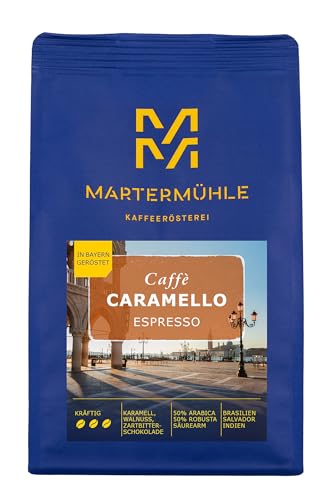 Martermühle Caramello Espressobohnen 250g kräftig I Arabica/Robusta I Aromen: Karamell, Walnuss, Zartbitterschokolade I Ganze Espresso-Bohnen schonend geröstet, säurearm von Martermühle