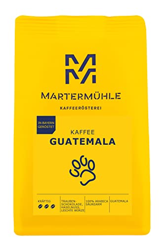 Martermühle Guatemala Kaffeebohnen 1kg kräftig I Arabica I Aromen: Haselnuss, Leichte Würze, Trauben-Schokolade I Ganze Kaffee-Bohnen schonend geröstet, säurearm von Martermühle