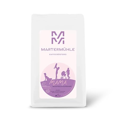 Martermühle Mama Kaffee | Kaffeebohnen entkoffeiniert 500g mild | Arabica | Aromen: Nougat, Zartbitterschokolade | Ganze Bio Kaffeebohnen schonend geröstet, säurearm | DECAF von Martermühle