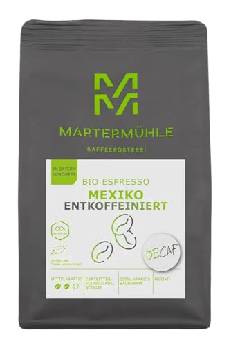 Martermühle Mexiko Bio Espressobohnen entkoffeiniert 1kg mittelkräftig I Arabica I Aromen: Nougat, Zartbitterschokolade I Ganze Bio Espresso-Bohnen schonend geröstet, säurearm von Martermühle