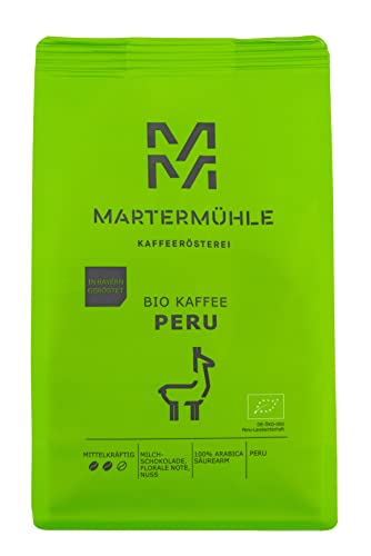 Martermühle Peru Bio Kaffeepulver 500g mittelkräftig I Arabica I Aromen: Milchschokolade, Florale Note, Nuss I Gemahlene Bio Kaffee-Bohnen schonend geröstet, säurearm von Martermühle