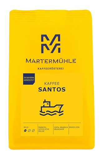 Martermühle Santos Kaffeebohnen 500g mild I Arabica I Aromen: Mandel, Süßliche Milde I Ganze Kaffee-Bohnen schonend geröstet, säurearm von Martermühle