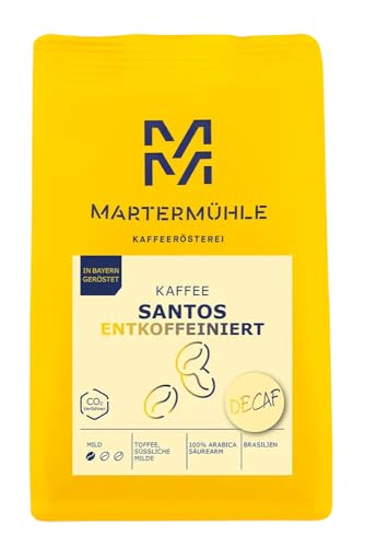 Martermühle Santos Kaffeebohnen entkoffeiniert 1kg mild I Arabica I Aromen: Mandel, Süssliche Milde I Ganze Kaffee-Bohnen schonend geröstet, säurearm von Martermühle