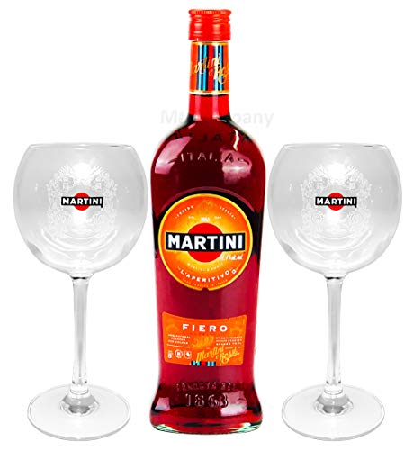 Martini Fiero Wermut 1L (14,4% Vol) + Martini Royale Ballon Cocktail Glas Set - 2x Gläser 47cl - [Enthält Sulfite] von Martini-Martini