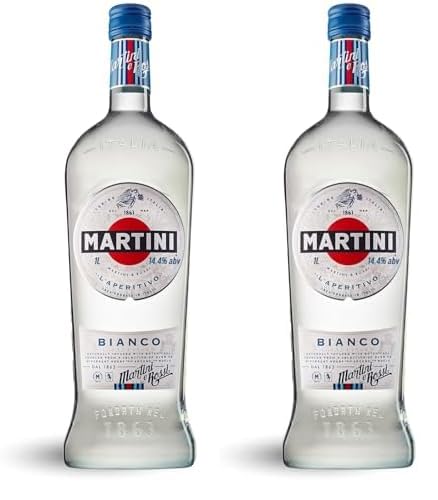 MARTINI Bianco weißer weinhaltiger Aperitif, 14,4% vol., 100cl / 1L, angereichert mit aromatischen Kräutern und Blumen (Packung mit 2) von Martini