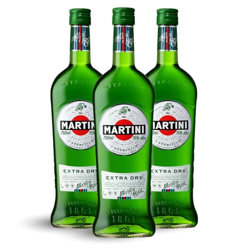 MARTINI Extra Dry Wermut Aperitif, 15% vol., 3 x 75cl / 750ml, heller italienischer weißer Wermut, angereichert mit handerlesenen Botanicals von Martini