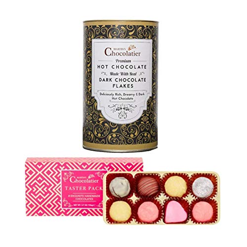 Martins Chocolatier Schokoladen-Taster-Set und heiße Schokolade, Geschenkset, dunkle Schokolade, Trinkschokolade von Martins Chocolatier