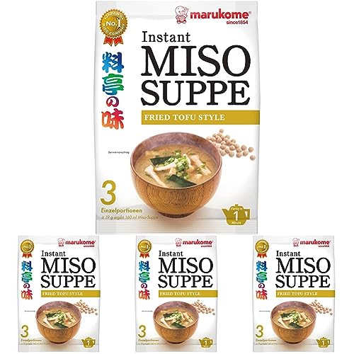 Marukome Instant Miso-Suppe (aus Japan, mit gebratenem Tofu, MSG frei, schnelle Zubereitung), 1 x 57 g (Packung mit 4) von Marukome