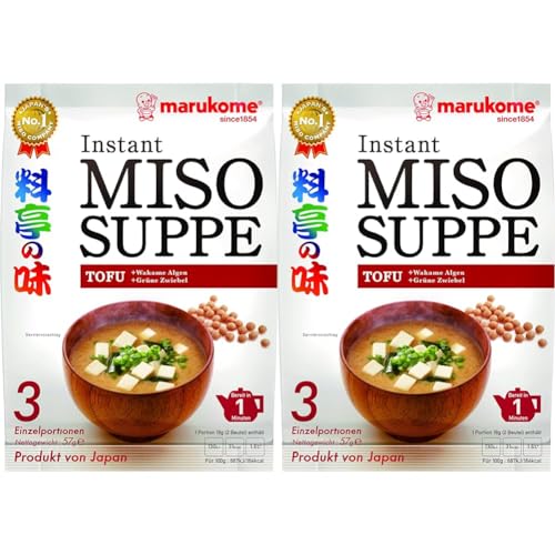 Marukome Instant Miso-Suppe (aus Japan mit Tofu, MSG frei, schnelle Zubereitung), 1 x 57 g (Packung mit 2) von Marukome