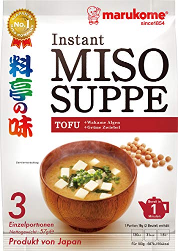 Marukome Instant Miso-Suppe (aus Japan mit Tofu, MSG frei, schnelle Zubereitung), 1 x 57 g von Marukome