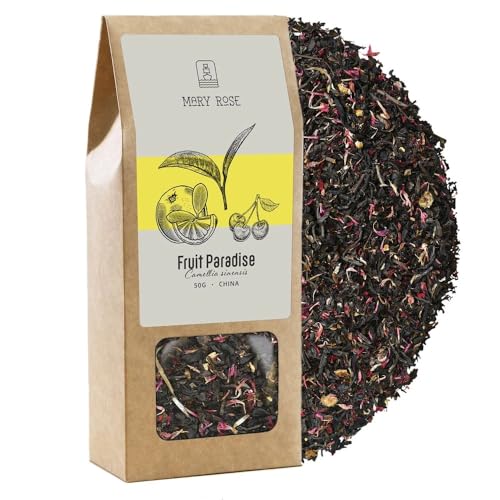 Mary Rose Schwarzer Tee Fruit Paradise | Schwarzer Tee Yunnan | China-Tee | Früchtetee | Erdbeere, Himbeere, Kirsche | Natürliche Zusatzstoffe | Teeinquelle | Natürliche Stimulation | 50g von Mary Rose