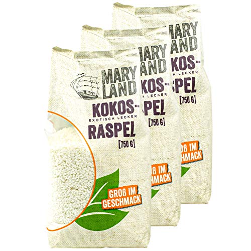 Maryland - 3er Set Kokosraspeln ungesüßt in Premium Qualität 750 g Packung - Getrocknete Kokosflocken exotisch lecker - Kokos Coconut Flakes ideal für Müsli, Süßspeisen, als Topping oder zum Backen von Maryland