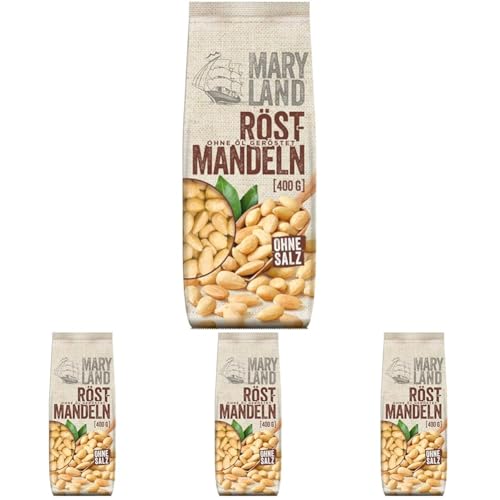 Maryland Röst-Mandeln 400g Vorratspackung – Knackige Mandeln schonend ganz ohne Öl geröstet – Einzigartiges Aroma aus eigener Röstung in Deutschland (1 x 400g) (Packung mit 4) von Maryland