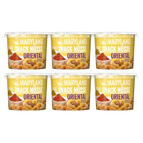 Maryland Snack Nüsse Oriental Style 275g Becher - Erdnüsse, Cashewkerne und Mandeln in Nussmischung - Orientalisch gewürzt - wiederverschließbarer Becher (1 x 275 g) (275 g (6er Pack)) von Maryland