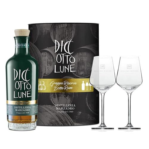 Marzadro Diciotto Lune Riserva Rum – Exklusives Grappa-Geschenkset mit 2 Harmony Gläsern (1 x 0,5l) von Marzadro