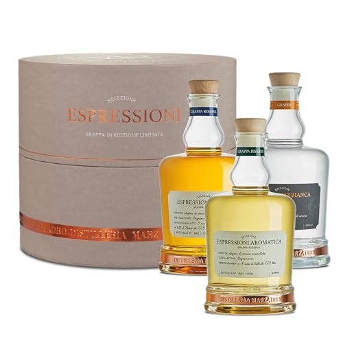 Marzadro Collezione Espressioni – Geschenkset mit 3 erlesenen Grappa-Sorten der Espressioni Linie von Marzadro (3 x 0,35l) von Marzadro