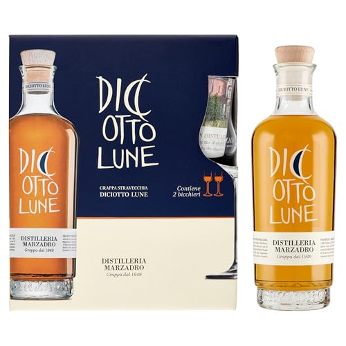 Marzadro Le Diciotto Lune – Exklusives Grappa-Geschenkset mit 2 Harmony Gläsern (1 x 0,5 l) von Marzadro