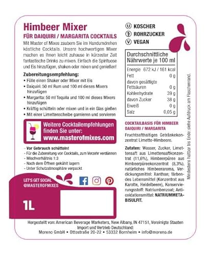 Master of Mixes Cocktailmischung - Cocktail Mix - Gebrauchsfertig - Alkoholfrei - 1L - 10 Servings Per Bottle! (Himbeere) von Master of Mixes