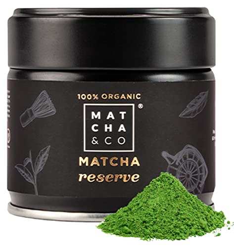 Matcha Reserve 100% Bio-Tee 30 g [Zeremonielle Reserve Grade]. Bio-Grüntee-Pulver aus Japan. Organischer Matcha-Tee in zeremonieller Qualität. Matcha Reserve Grüner Tee 100% natürlich von Matcha & CO