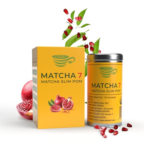 Matcha7® Ceremonial Matcha Pulver x Granatapfel 100g [Unterstützt Abnehmen & Stoffwechsel] - Grüntee für eine aktive & gesunde Lebensweise - Grüner Tee Ohne Zusatzstoffe (Pur & Natürlich) von Matcha7