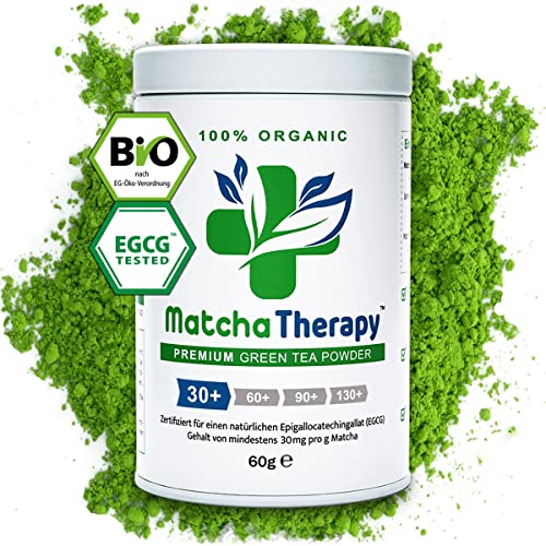 MatchaTherapy 30+ | BIO Matcha Tee Pulver | 60g | Mit mindestens 30mg/g geprüftem EGCG-Catechin-Gehalt | Unterstützt Immunsystem & Energie-Level | Ceremonial Grade | Grüntee aus Japan von MatchaTherapy