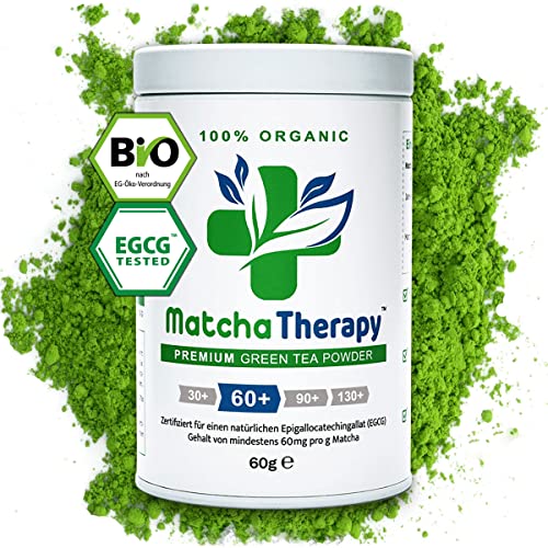 MatchaTherapy 60+ | BIO Matcha Tee Pulver | 60g | Mit mindestens 60mg/g geprüftem EGCG-Catechin-Gehalt | Unterstützt Immunsystem & Energie-Level | Ceremonial Grade | Grüntee aus Japan von MatchaTherapy