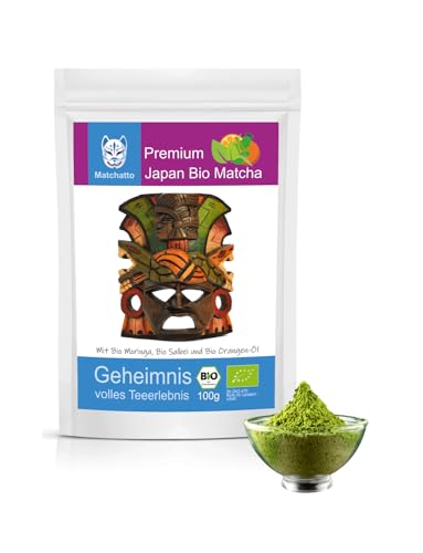 Matchatto | Matcha Tee Moringa & Salbei mit Orange 100g | Original grüner Tee aus Japan verfeinert mit Heilsalbei & ätherischem Orangenöl als Immunbooster von Matchatto