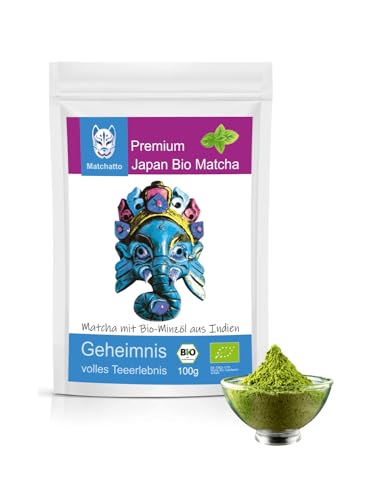 Matchatto | Matcha Tee Minze 100g | natürlicher grüner Tee aus Japan verfeinert mit ätherischem Minzöl für Kraft und Erfrischung von Matchatto