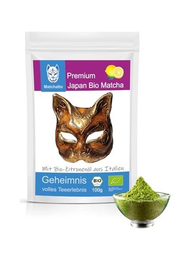 Matchatto | Matcha Tee Zitrone 100g | natürlicher grüner Tee aus Japan verfeinert mit ätherischem Zitronenöl für Kraft und Konzentration von Matchatto