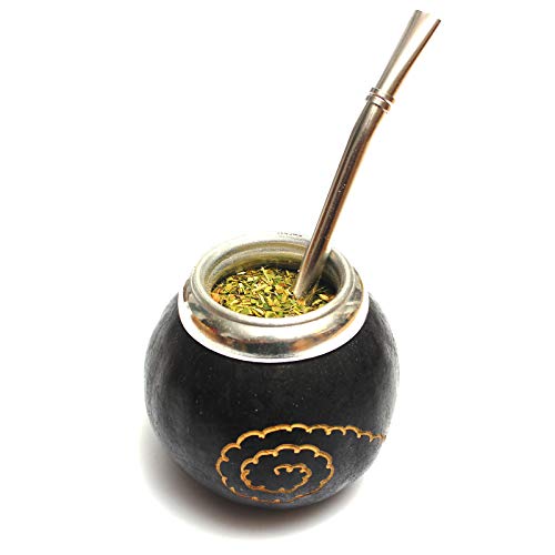 Mate Green Handgemachtes natürliches Mate Tee Kürbis Set, Mate Becher mit Bombilla Edelstahl (Yerba Mate-Strohhalm), Naturkürbis Mate Becher CARACAS 200 ml + Mate Strohhalm Set, 100 g von Mate Green