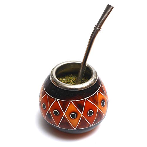 Mate Green Handgemachtes natürliches Mate Tee Kürbis Set | Mate Becher mit Bombilla Edelstahl (Yerba Mate-Strohhalm) | Naturkürbis Mate Becher MATARANI 200 ml + Mate Strohhalm Set, 100 g von Mate Green