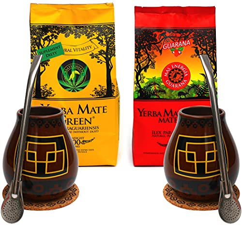 Mate Green Yerba Mate Green Set für zwei Personen 400 g of Mate Tea mit Guarana | Mate Becher mit einem Fassungsvermögen von 350 ml | Ein tolles Geschenk von Mate Green