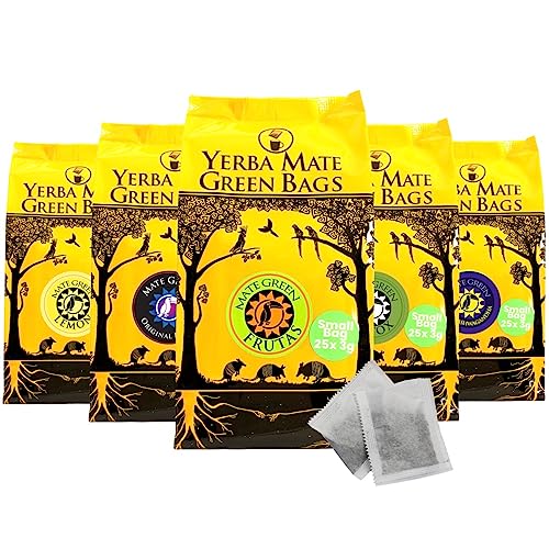 Set Yerba Mate Green Sachets 125x3g Früchte Mate Cocido - Traditioneller Geschmack - Ohne Zucker : Yerba Mate Teebeutel uas Brazil I Mate Cocido Traditionell ohne Zucker, 25 Beutel I von Mate Green