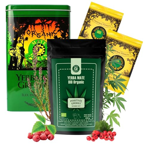 Yerba Mate BIO Set | Mate Bio Positive Energy Tee 400g mit Weißdornfrucht | Yerba Mate Green BIO 100g | Steel Box Mate Green von Mate Green