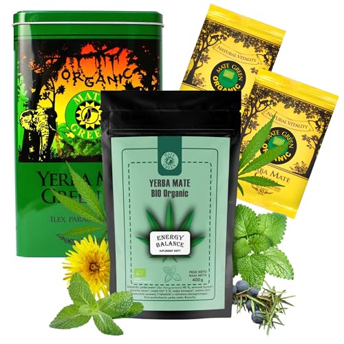 Yerba Mate BIO Set | Mate Green Bio Energy Balance Tee 400g mit Minze | Yerba Mate Green BIO 100g | Steel Box Mate Green von Mate Green