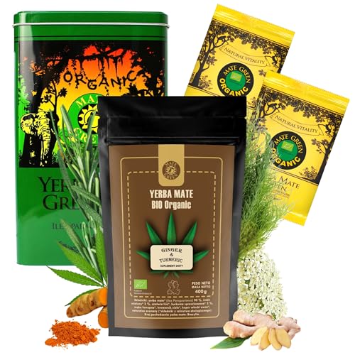 Yerba Mate BIO Set | Mate Green Bio Ginger Turmeric Tee 400g mit Ginger | Yerba Mate Green BIO 100g | Steel Box Mate Green von Mate Green