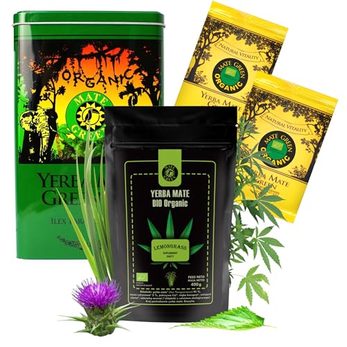 Yerba Mate BIO Set | Mate Green Bio Lemongrass Tee 400g mit Zitronengrass | Yerba Mate Green BIO 100g | Steel Box Mate Green von Mate Green