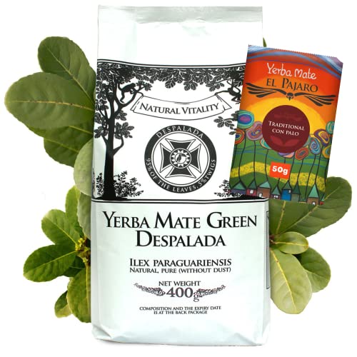 Yerba Mate Green Brasilien Despalada 400g ● luftgetrocknet Matetee aus Mateblättern ● Natürlicher paraguayisch Mate 50g ● Natürliches mate tee Aroma ● Yerba Mate-Tee ohne Zusätze ● Mate Tee loose leaf von Mate Green